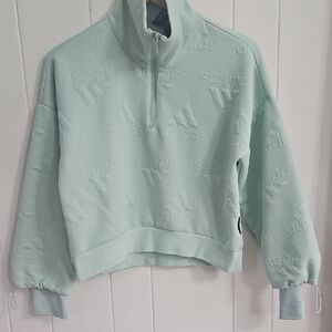 Adidas Cropped Quarter Zip Pullover Mint Green Embossed Logo Sweatshirt XS